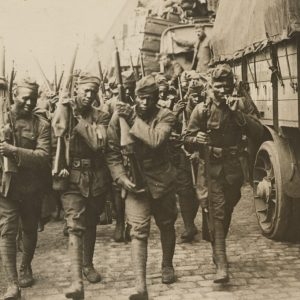 Image of African American troops arriving in France.